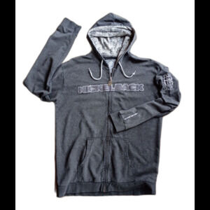 Nickelback Gray Zip-Up Hoodie XL Embroidered Crest Vintage